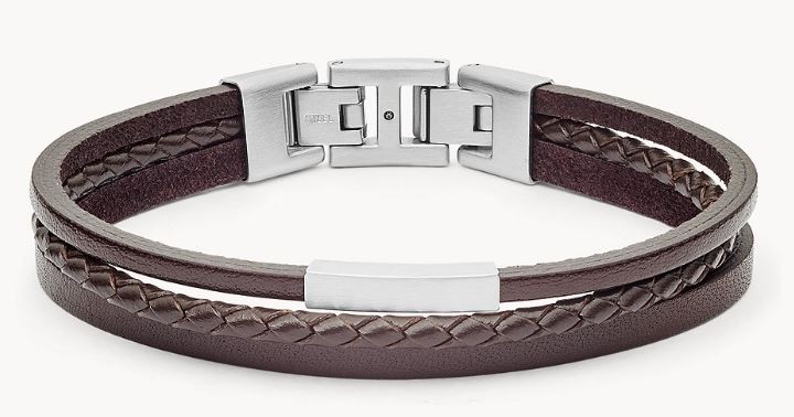 Fossil Vintage Men's Stainless Steel Curb Chain Bracelet | H.Samuel